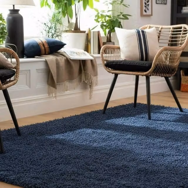 Kukoon Navy Blue Shaggy Rug, Soft Plush Pile Rectangular Carpet, W/D/H: 120 x 170 cm – 1