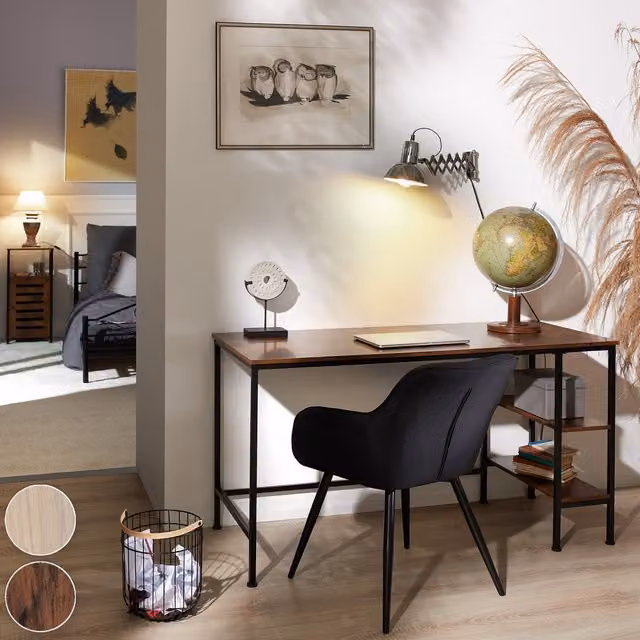 tectake Donegal Industrial Writing Desk with Built-In Shelves in Black and Brown