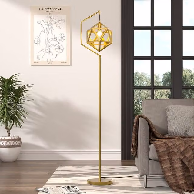 Lifeideas Modern Metal Floor Lamp with Hollow Lampshade in Copper