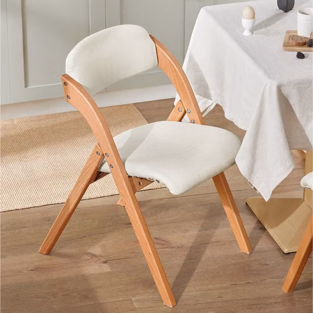 SoBuy Modern White Lacquered Folding Wooden Chair with Fabric Seat