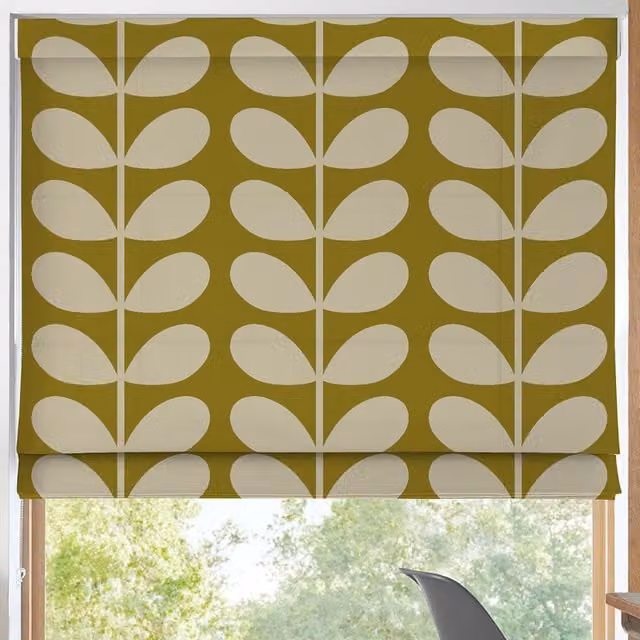 Orla Kiely Made to Measure Roman Blind in Seagrass Jumbo Solid Stem Blackout Floral Pattern in Yellow and Green