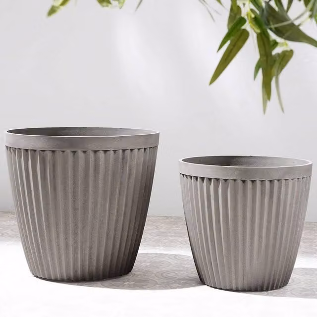 Wyld and Coco Taupe Round Fibre-Clay Planter, Grey, Diameter: 36 cm