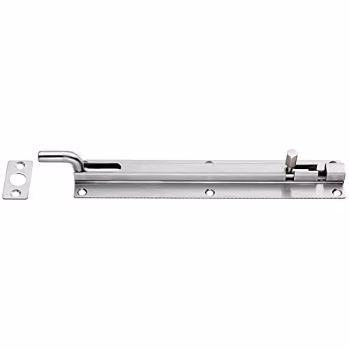 Loops Cranked Barrel Surface Mounted Door Bolt Lock in Satin Stainless Steel, W: 20 cm, H: 3.8 cm