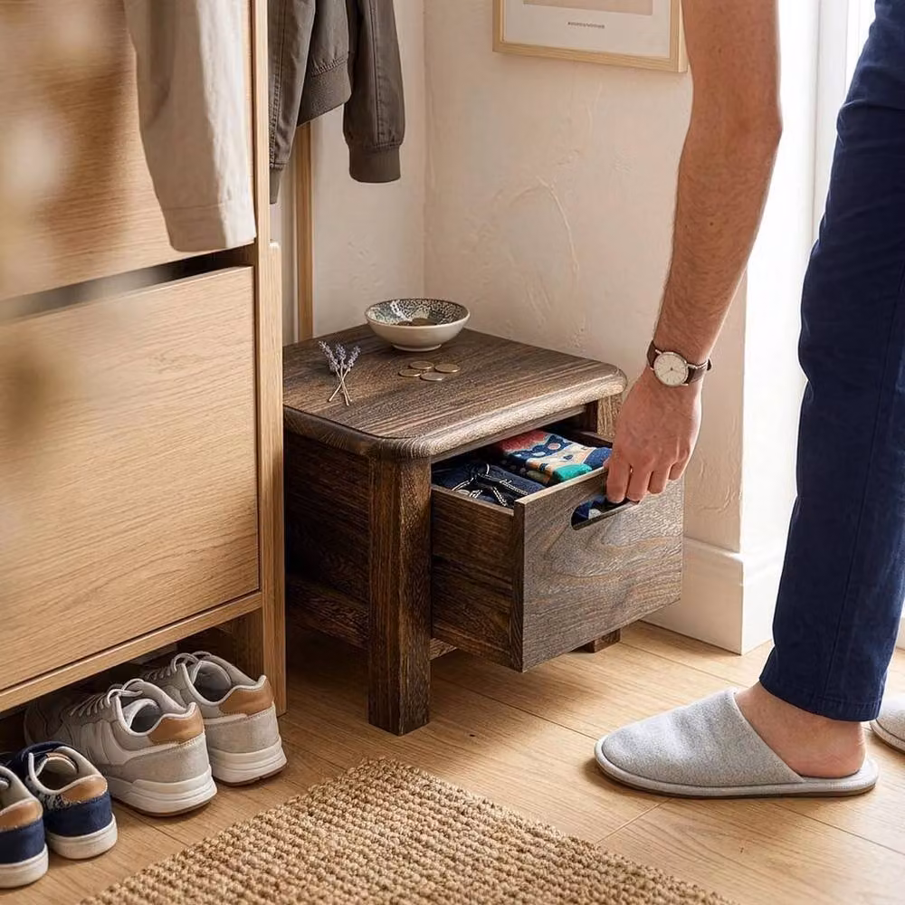 KORVIXA Brown Wood Shoe-Changing Bench with Storage Drawers – 2