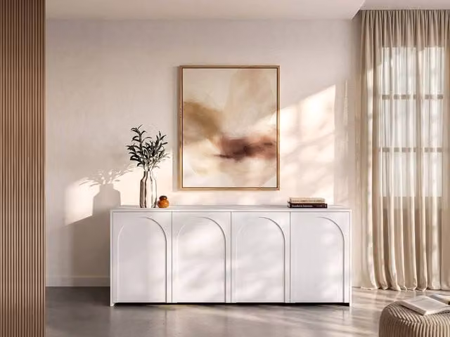 Maison Céphy NALYRA Sideboard with 4 Doors, White, W: 198 cm, H: 85 cm, D: 40 cm – 1