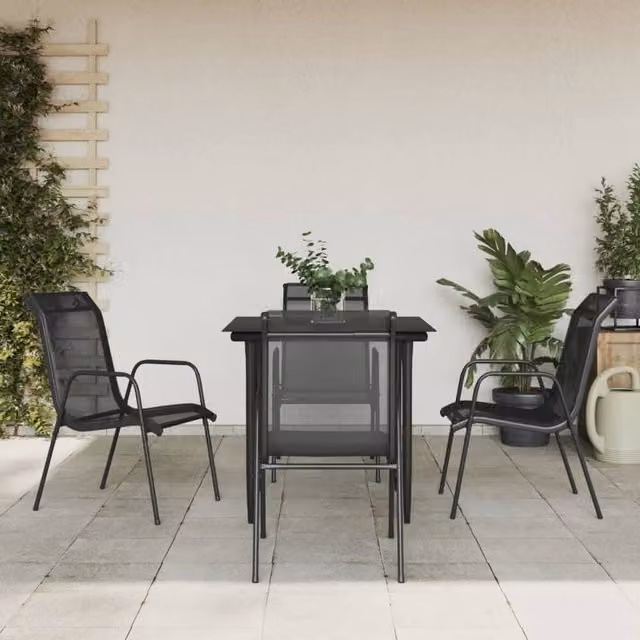 Berkfield Home 5 Piece Garden Dining Set in Black Steel and Textilene – 1