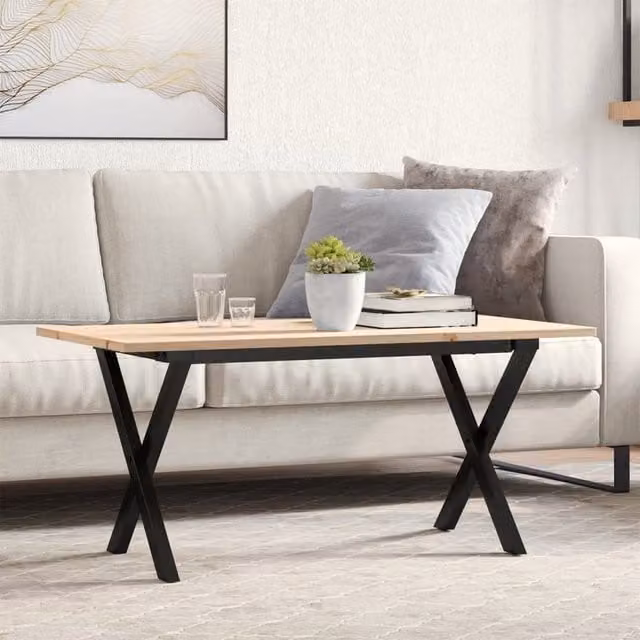 Berkfield Home X-Frame Coffee Table in Brown Solid Pine and Steel, W: 90 cm, D: 40 cm, H: 45 cm – 1