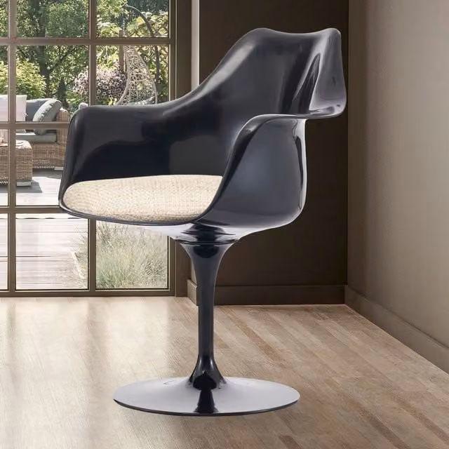 Fusion Living Black Tulip Armchair with Cream Textured Cushion