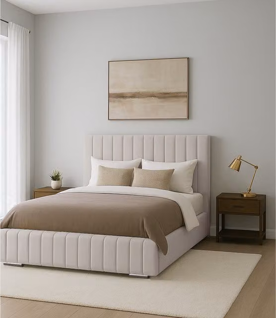 Desire Deco Ammara Upholstered Velvet Bed Frame in Silver and Yellow, 140 x 200 cm
