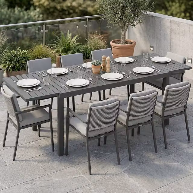Outsunny Extending Outdoor Dining Garden Table for 6-8 People in Matt Dark Grey