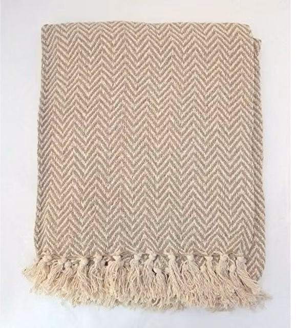 Absolutely Natural Lifestyle Chevron Woven Cotton Throw in Sand, 365 cm