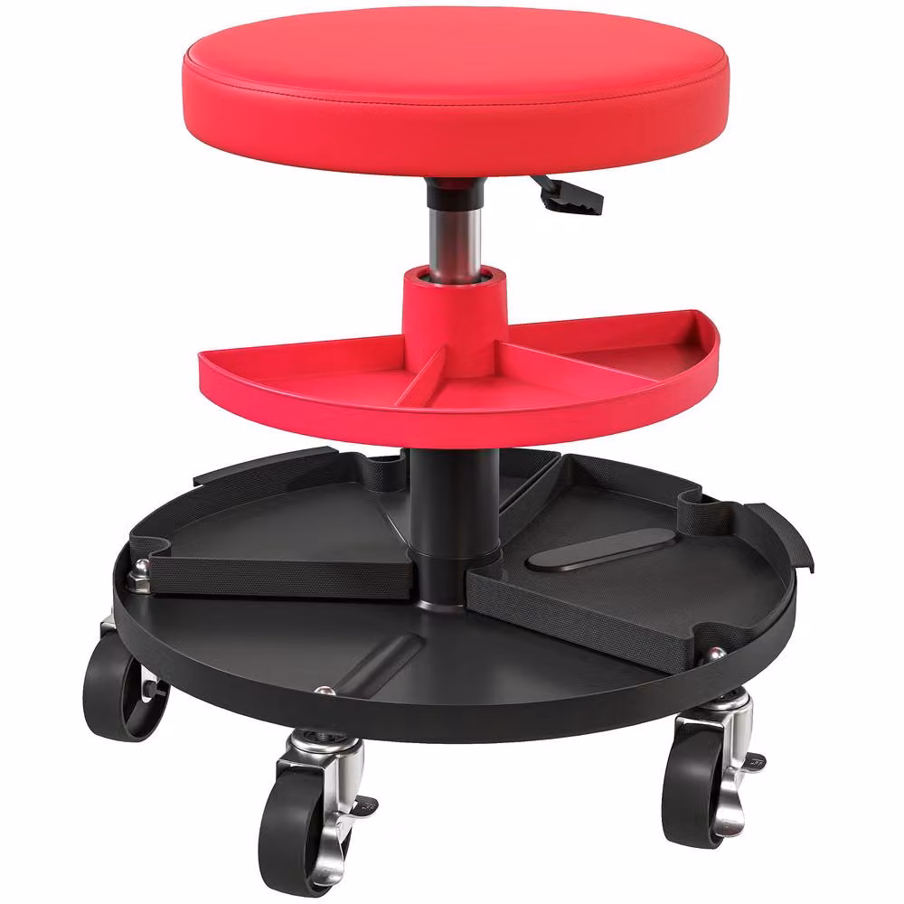 STILVORA Mechanic Stool with Storage Trays and Adjustable Height in Red – 5