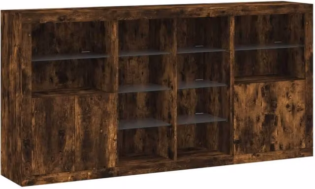 Berkfield Home Modern Sideboard with Integrated LED Lights in Smoked Oak Brown, W/D/H: 202 x 37 x 100 cm