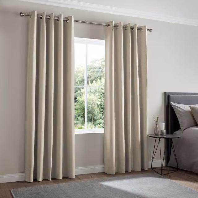 Simply Collection Made to Measure Blackout Fabric Panel Curtain in Beige and Grey with Eyelets
