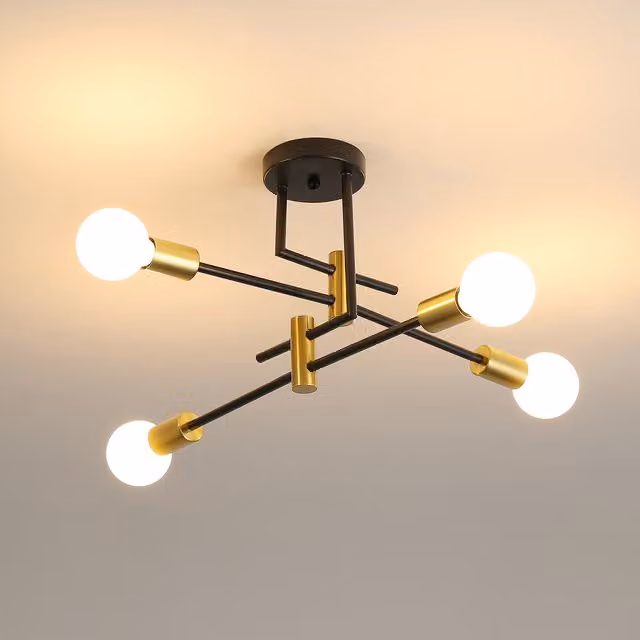 GOECO Vintage Industrial Sputnik Sphere Ceiling Light, Black and Gold/Brass Metal, E27