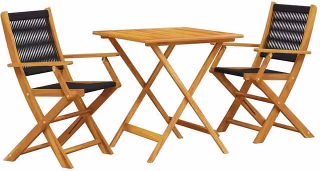 Berkfield Home 3 Piece Bistro Set in Black Polypropylene and Acacia Wood – 1