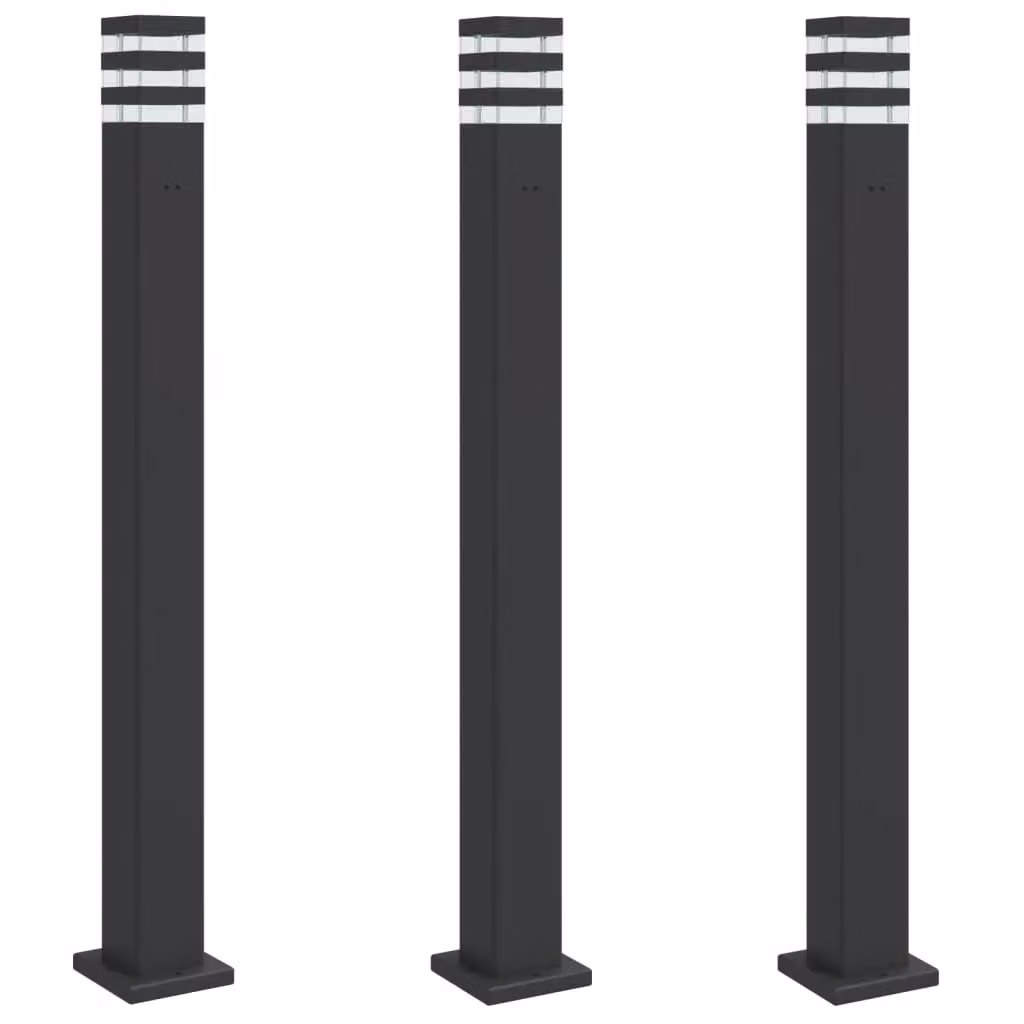 Berkfield Home Set of 3 Black Aluminium Outdoor Floor Lamps with Integrated Outlet, Height: 110 cm – 2