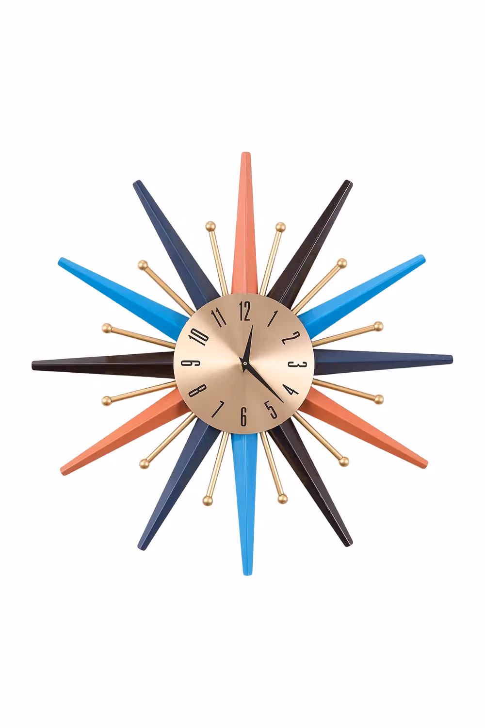 Living and Home Gold and Multicolour Metal Starburst Geometric Silent Non-Ticking Wall Clock, Diameter: 55 cm – 2