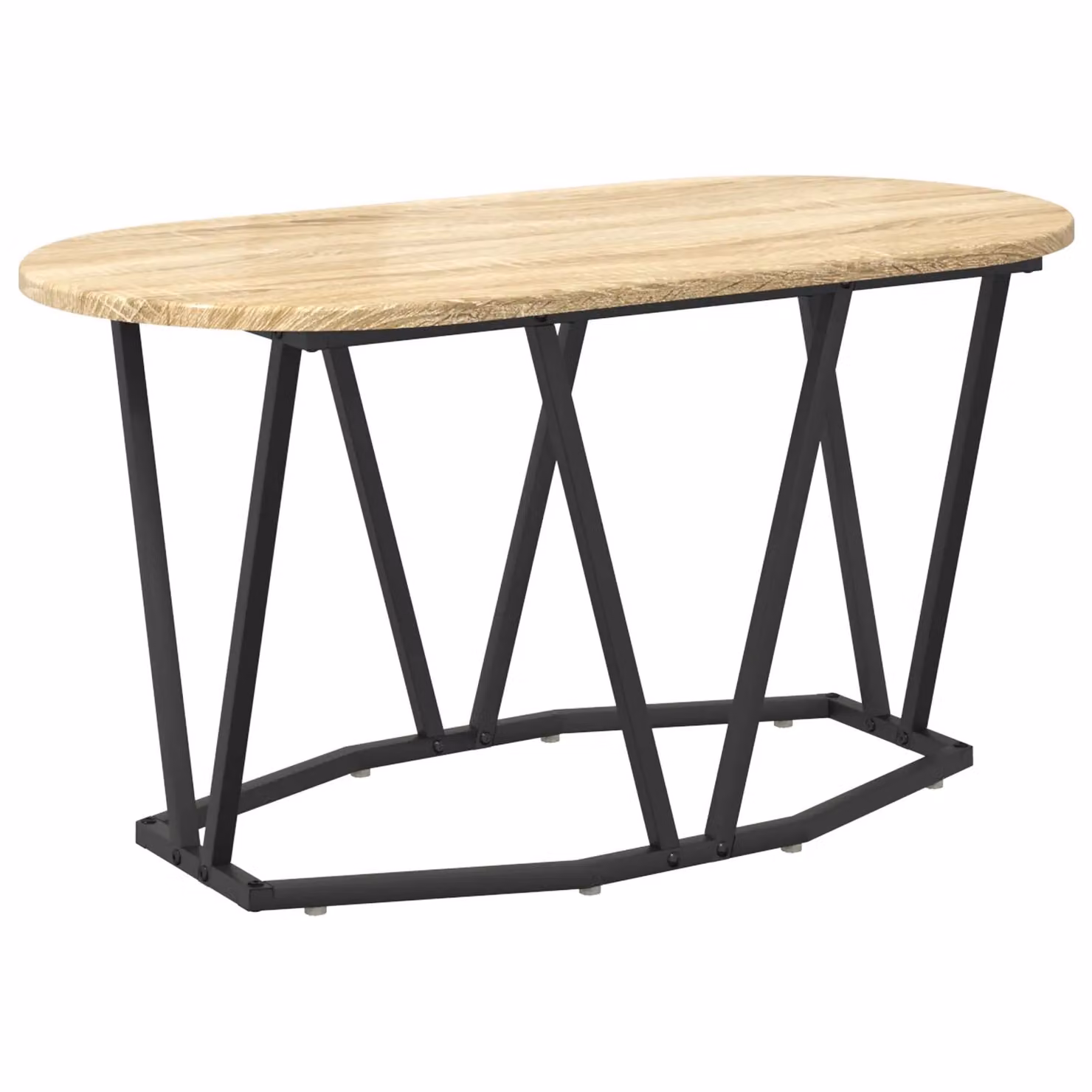 Berkfield Home Oval Coffee Table in Sonoma Oak and Beige with Metal X-Frame, W/D/H: 80 x 40 x 45 cm – 2