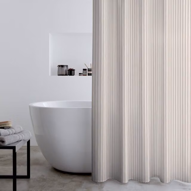 Catherine Lansfield Timeless Stripe Waterproof Shower Curtain in Beige, W: 180 cm, H: 180 cm