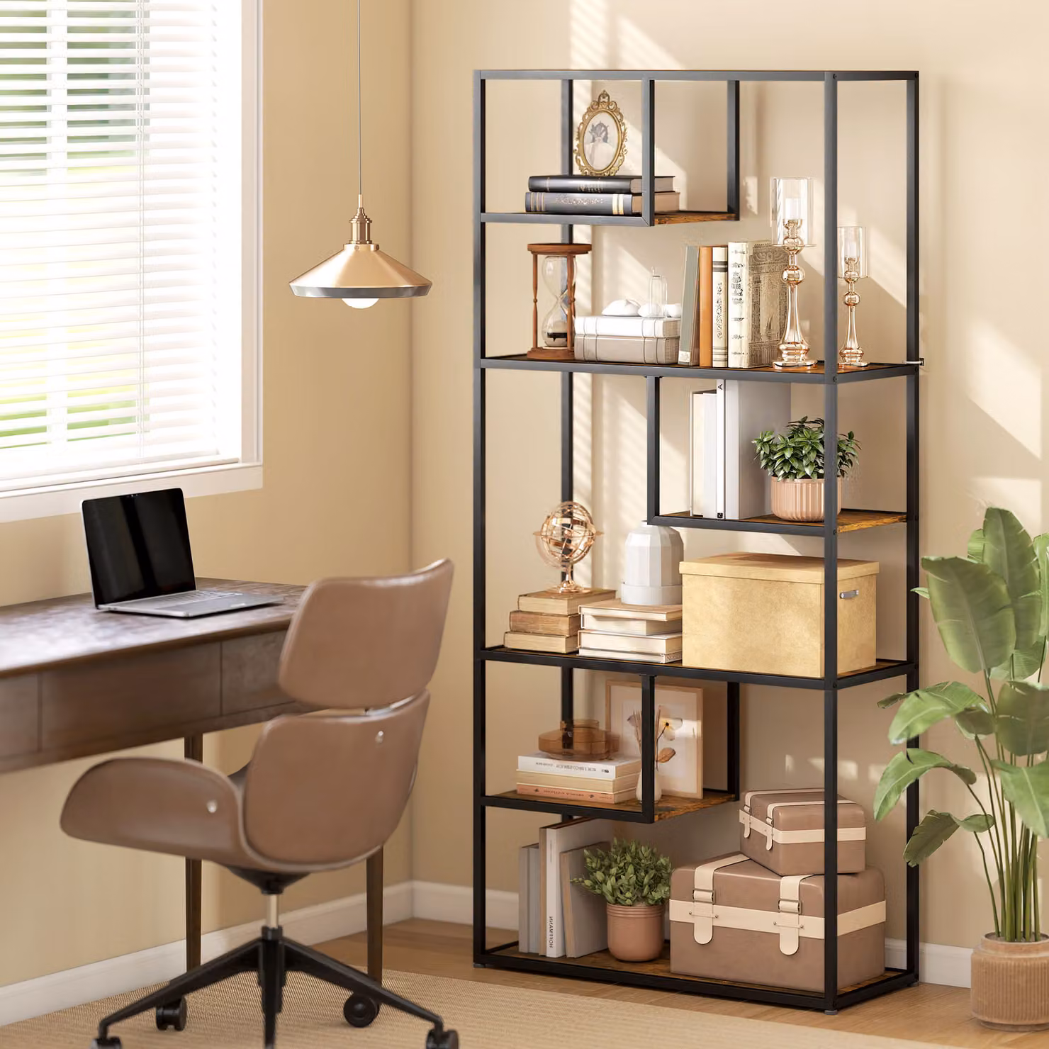 HOMCOM 7 Tier Industrial Bookcase Shelf in Rustic Brown with Metal and Wood Storage Shelving for your Living Room, Home Office or Bedroom – 2