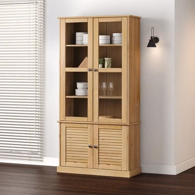 Berkfield Home VIGO Glass Display Cabinet in Brown Solid Pine, W/D/H: 85 x 35 x 170 cm – 1