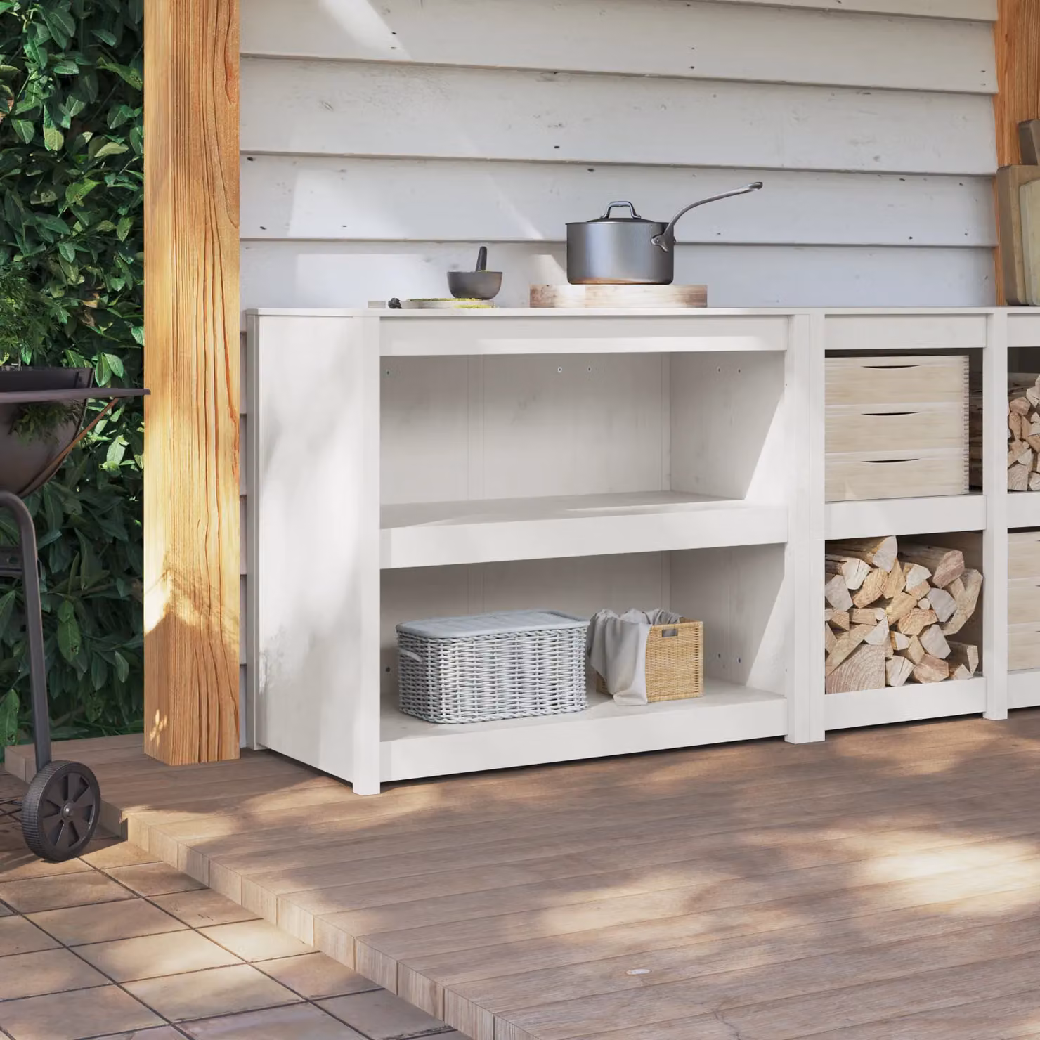 Berkfield Home Outdoor Kitchen Cabinet in White Solid Pine Wood, W/D/H: 106 x 55 x 92 cm – 3