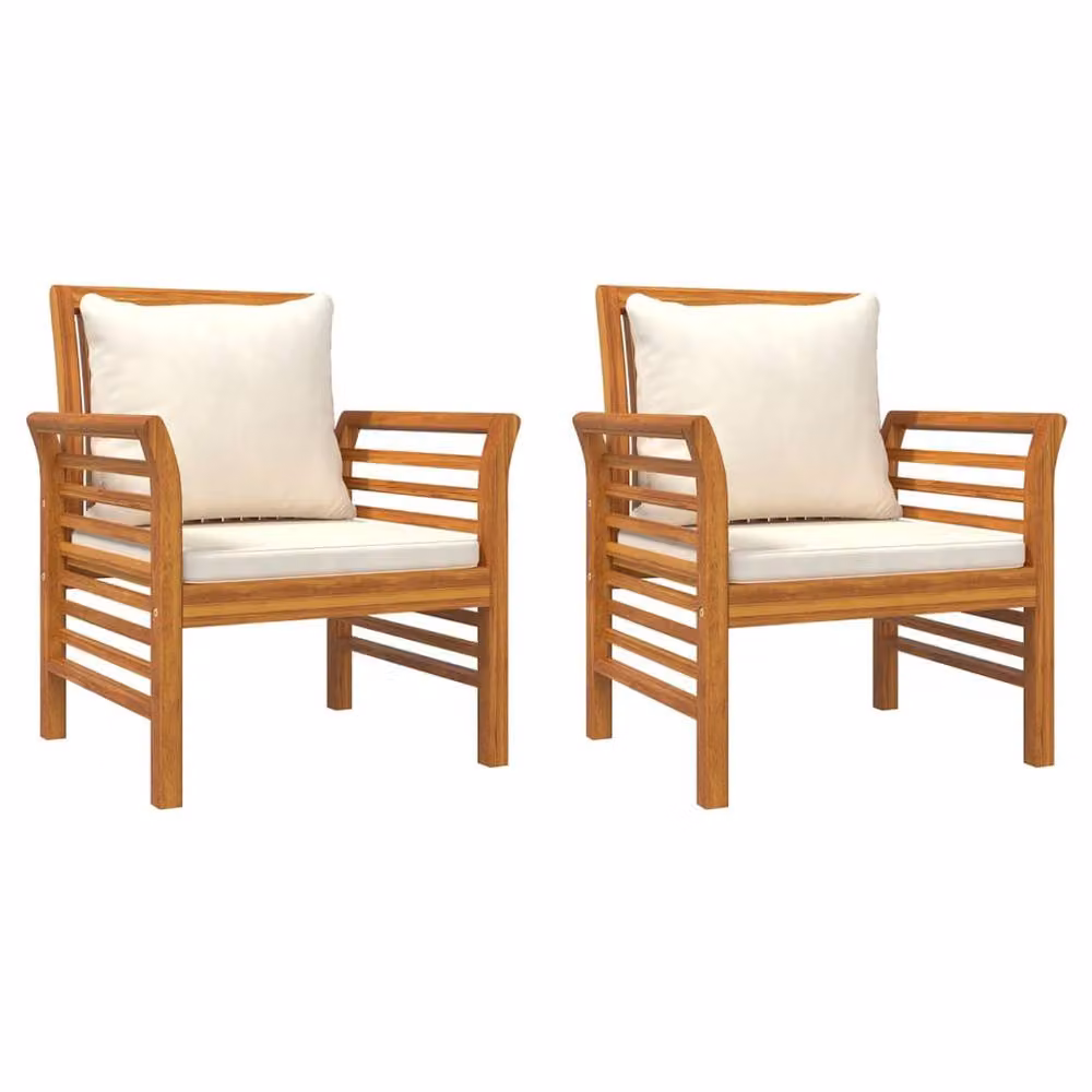 Berkfield Home Set of 2 Acacia Wood Garden Sofa Chairs in Brown with Cream White Cushions – 2