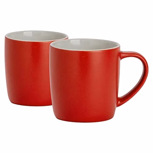 Argon Tableware Matte Red Stoneware Coffee Mugs, 350ml, Pack of 2 – 1