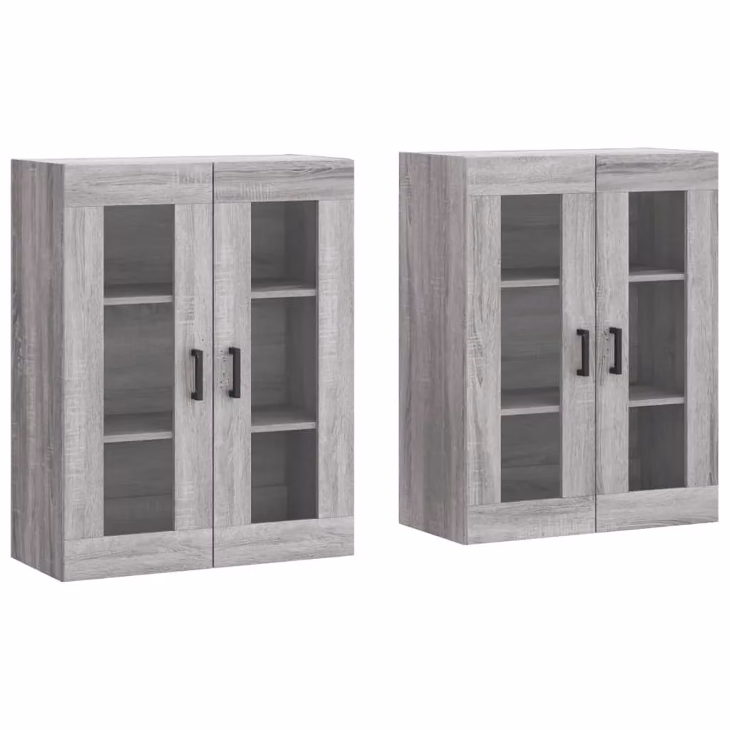 Berkfield Home Set of 2 Wall Mounted Cabinets in Grey Sonoma with Glass Doors – 1