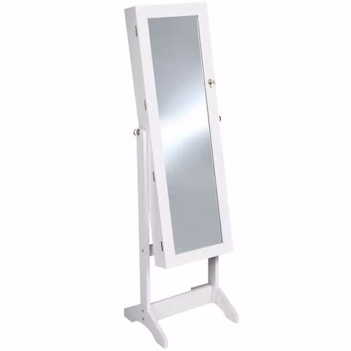 tectake Mirror Jewellery Cabinet with Stable Stand and Lockable Storage, White