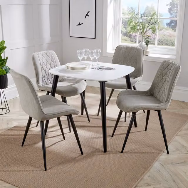 Core Products Ltd Aspen Square Dining Table and 4 Diamond Stitch Chairs in Light Grey and Blue
