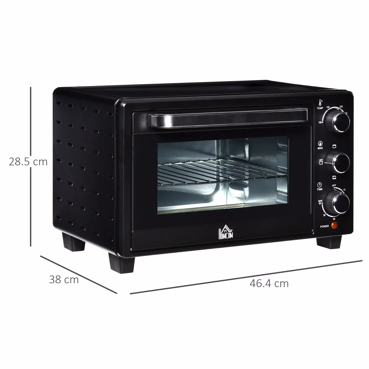 HOMCOM 21L Mini Electric Countertop Oven and Grill in Black with 1400W Power, Adjustable Temperature and Timer – 3