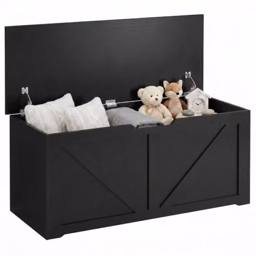 HOMCOM Black Lacquered Storage Trunk Bench W: 100 cm, D: 45 cm, H: 40 cm