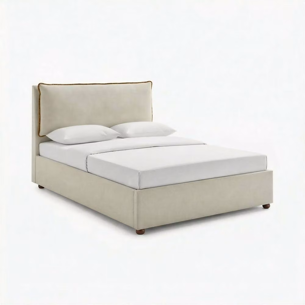 FurnitureboxUK Tilly Cream and Beige Upholstered Fabric Ottoman Bed Frame with Lift Up Base, W: 140 cm, L: 200 cm – 2