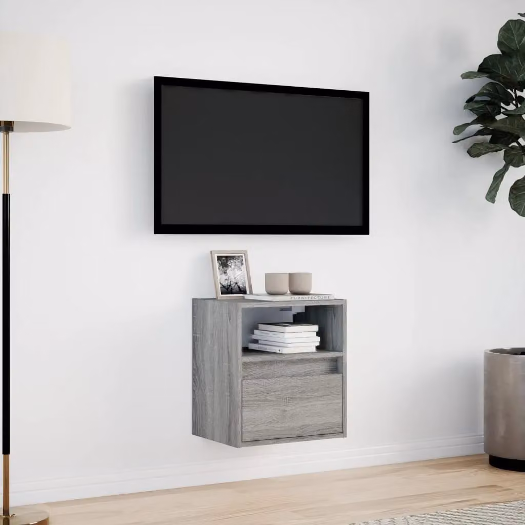 Berkfield Home Modern Wall Mounted TV Cabinet with Integrated LED Lights in Grey Sonoma, W: 41 cm, D: 31 cm, H: 45 cm – 2