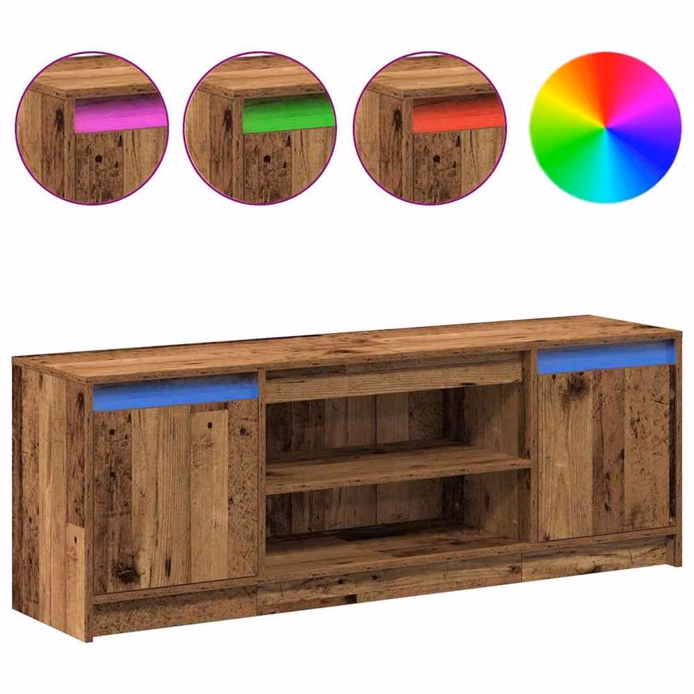 Berkfield Home Rustic TV Cabinet with LED Lighting and Sliding Doors in Brown, W: 139.5 cm, D: 50 cm, H: 50 cm – 3
