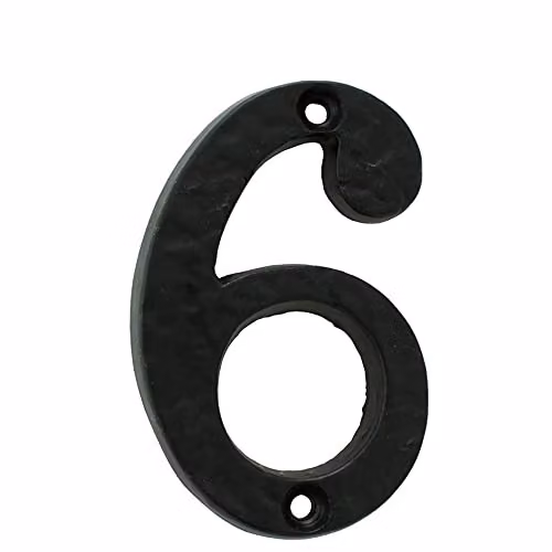 Loops Black Antique Iron Face Numeral Plaque Number 6, Height: 78 mm, Depth: 8 mm