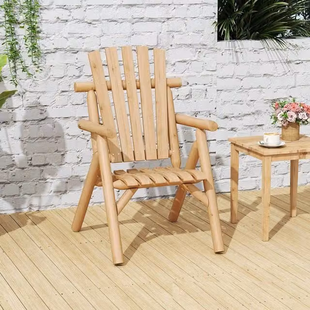 Costway Natural Wooden Outdoor Patio Lounge Armchair with Backrest – 1