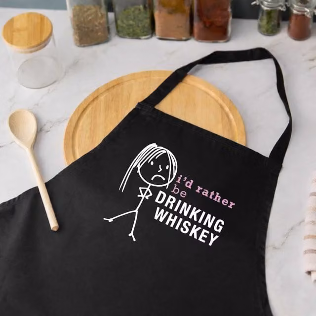 60 SECOND MAKEOVER Women's I'd Rather Be Drinking Whiskey Apron in Black