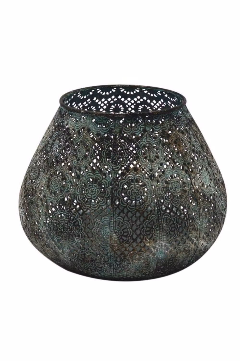 KDMD Marrakech Green Metal Boho Floral Candleholder for Tealights and Pillar Candles, Height: 19 cm – 2