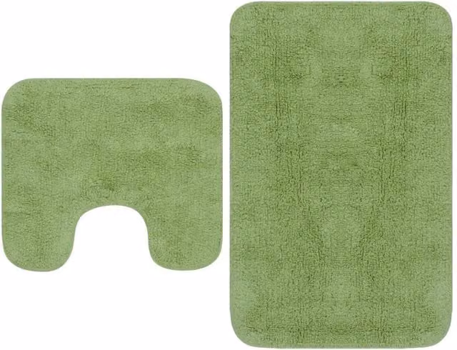 Berkfield Home Non-Slip Cotton Bathroom Mat and WC Pedestal Mat Set, 2 Pieces, Green