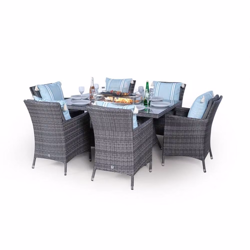 Thats Furniture Savannah 6 Seater Rectangle Rattan Dining Set with Fire Pit in Grey – 2