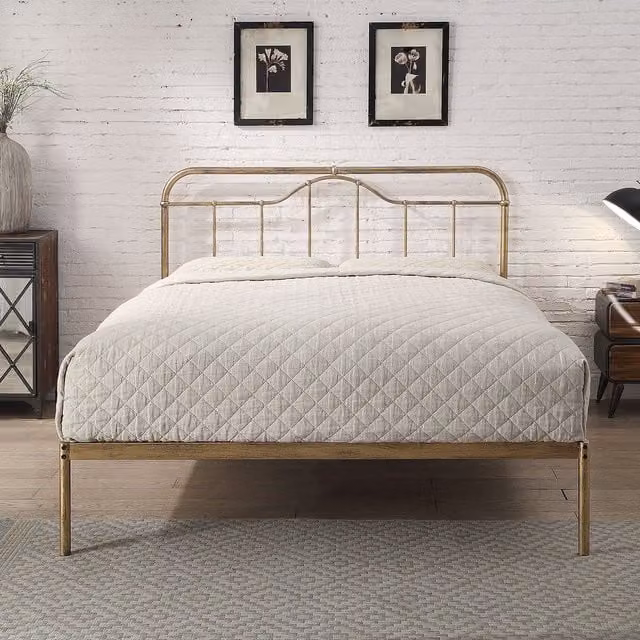 Oakenholt Minimalist Geometric Metal Bed Frame in Antique Bronze and Gold, King Size, 180 x 200 cm