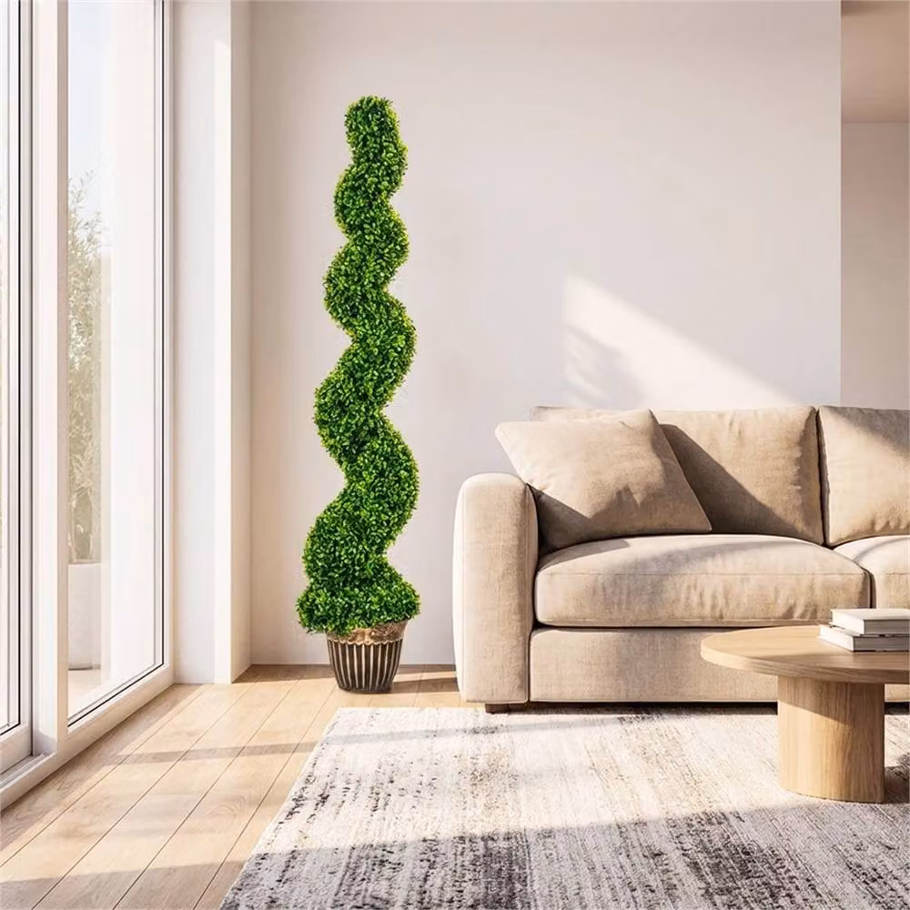 Nordara Set of 2 Green Artificial Spiral Boxwood Topiary Tabletop Trees – 3