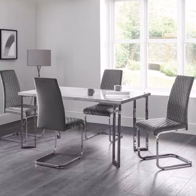Julian Bowen Positano Rectangular Marble Table and Calabria Chairs Set in Grey