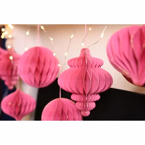 Widdop and Co Set of 2 Pink and Gold Geometric Paper Christmas Baubles, Diameter: 15 cm – 2