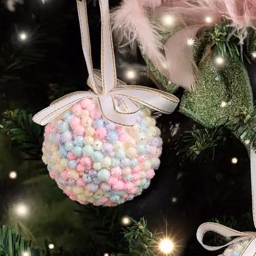 Melody Maison Set of 3 Multicoloured Pastel Bead Christmas Baubles in Pink, Diameter: 8 cm – 2