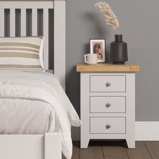 Seconique Windsor 3 Drawer Bedside Table in White and Beige