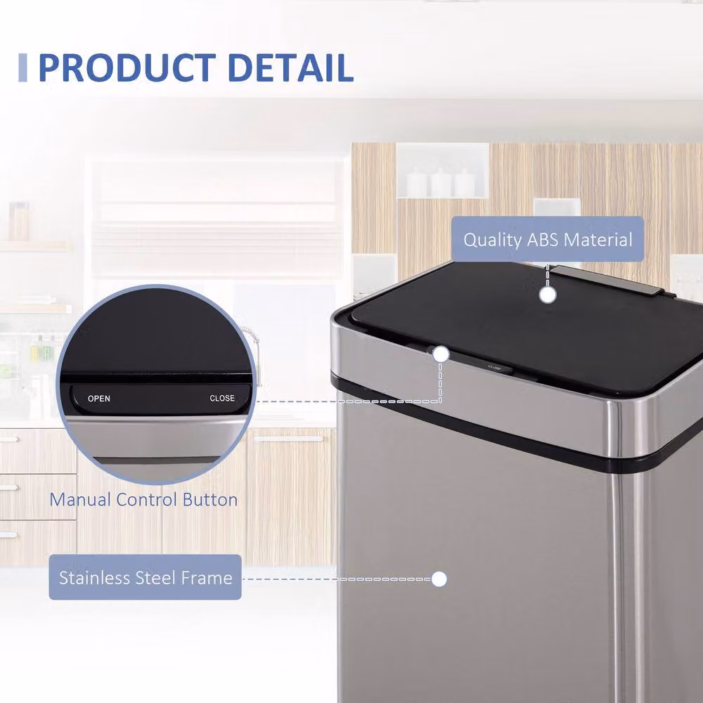 STILVORA 72L Sensor Recycling Bin with 3 Compartments in Grey Stainless Steel – 6